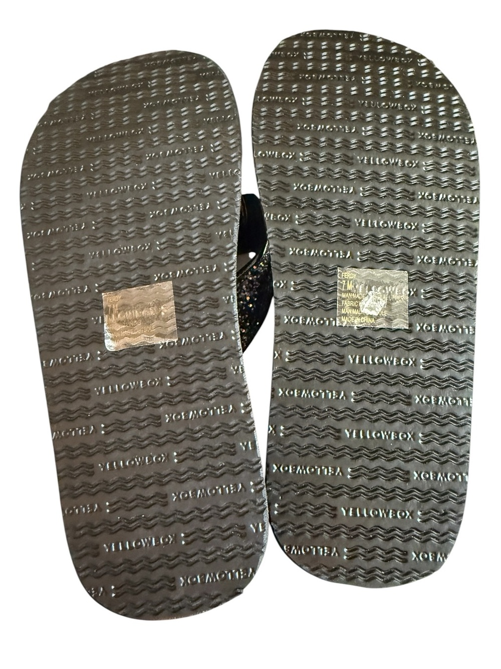 Yellow Box Ferdy Black Glitter Flip Flops Women’s Sz 7 NWOT Sparkle Thong Sandal - Picture 4 of 5